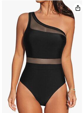 CUPSHE Large Black Women's One Piece Swimsuit One Shoulder Bathing Suit Mesh NWT